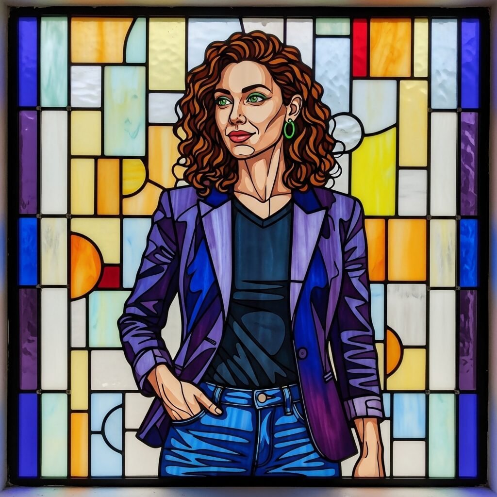 Stained-glass portrait of a confident businesswoman — The Vault TLT